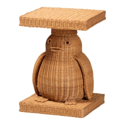 bali & pari Pembroke Penguin End Table - Handwoven Rattan Sculptural Accent Side Table with Platform Base